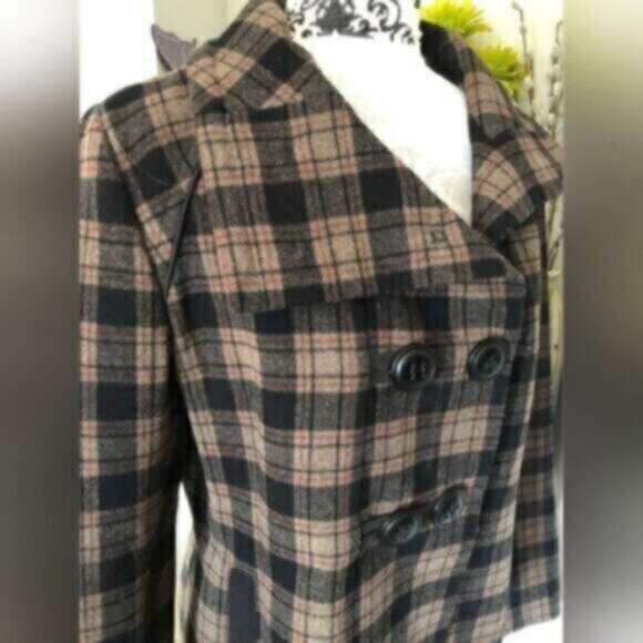 Soia & Kyo  Plaid Wool Pea Coat Womens Sz Large - Picture 6 of 10